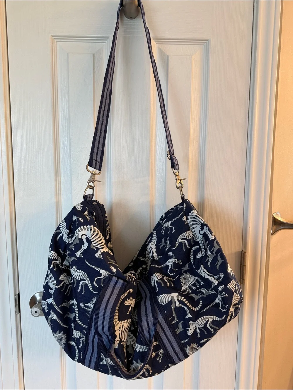Pottery Barn Kids Navy Tote with White Dinosaur Skeletons